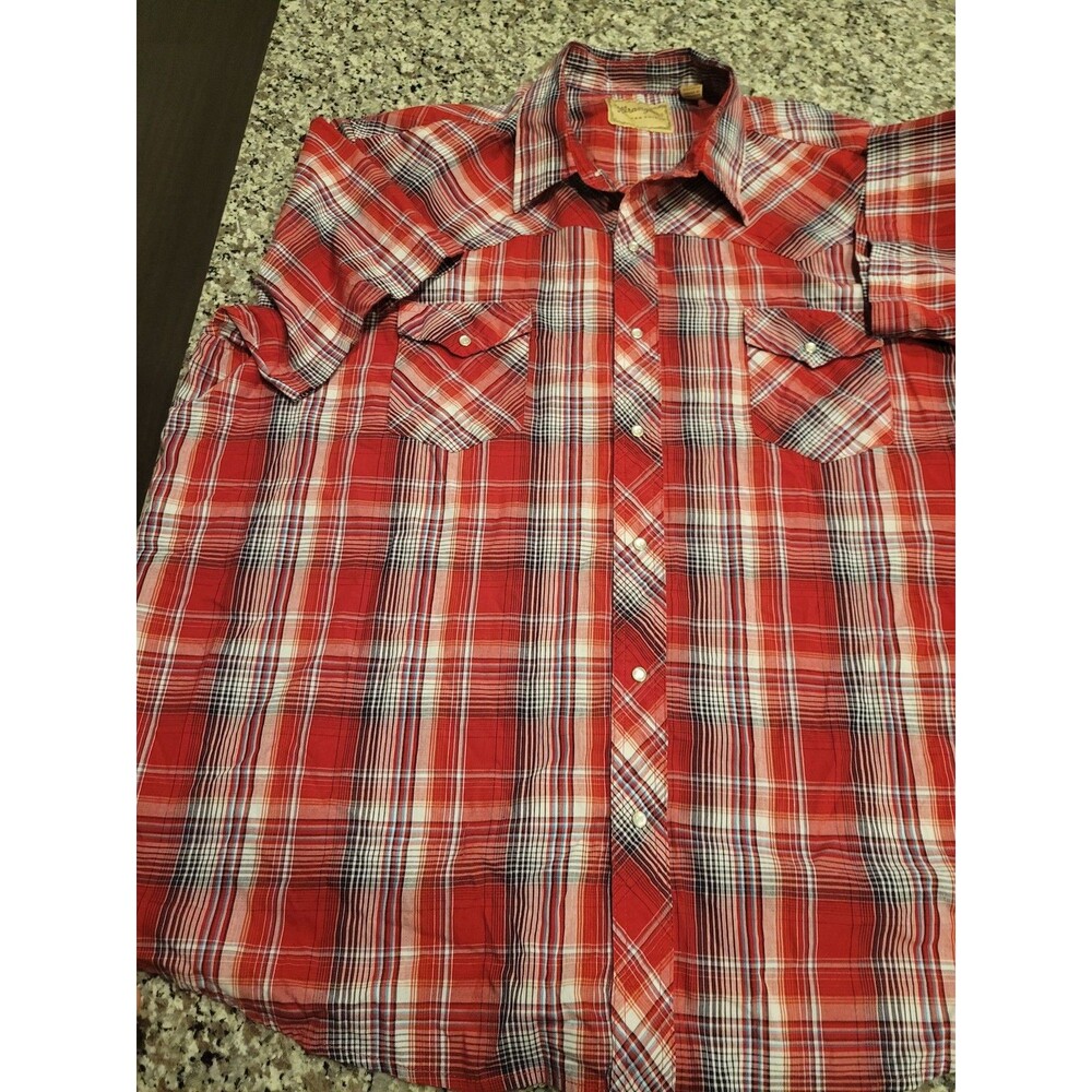 Wrangler Western Shirt Mens 3XL Red Plaid Short Sleeve Snap Front‎ Western